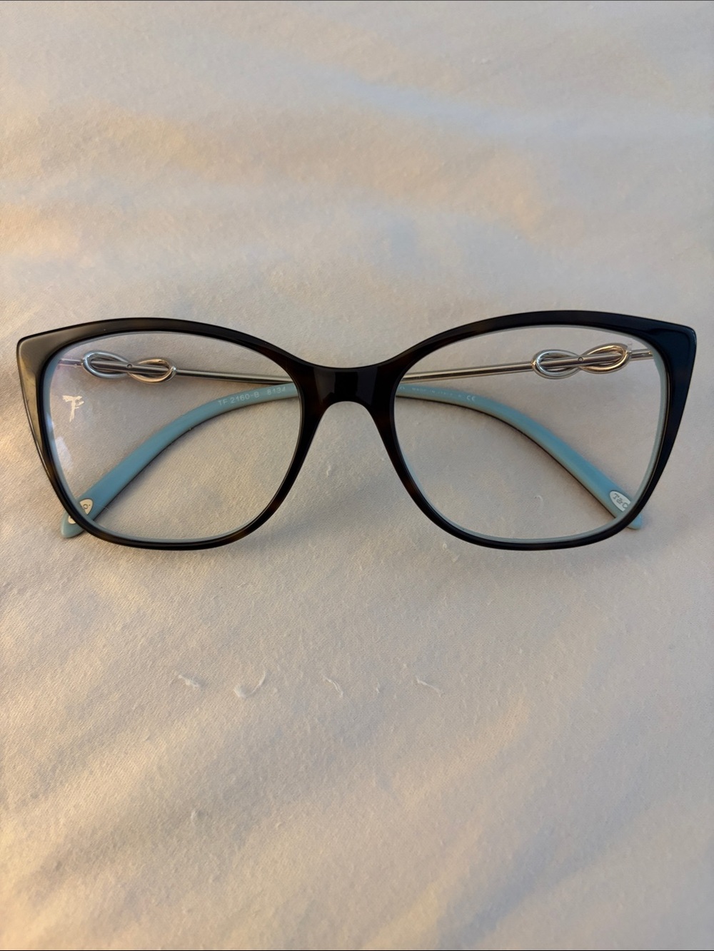 Tiffany & Co. Black Cat-Eye Glasses with Light Blue Temples 2160